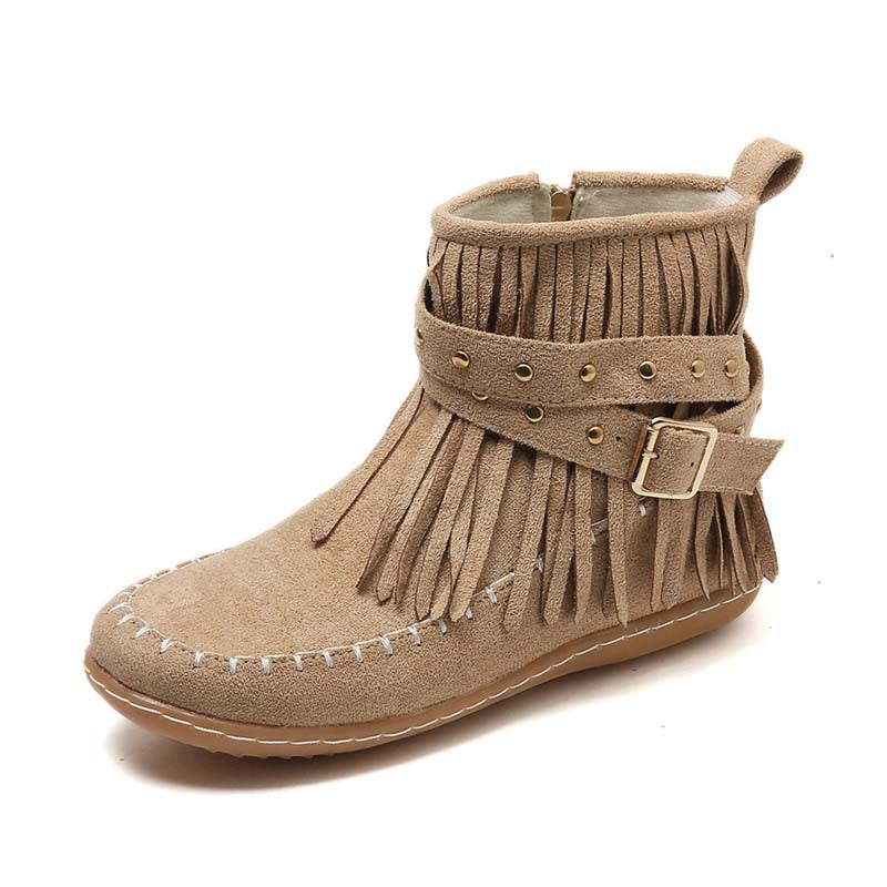 Valenzora | Boho ankle boots with fringes and buckles for women