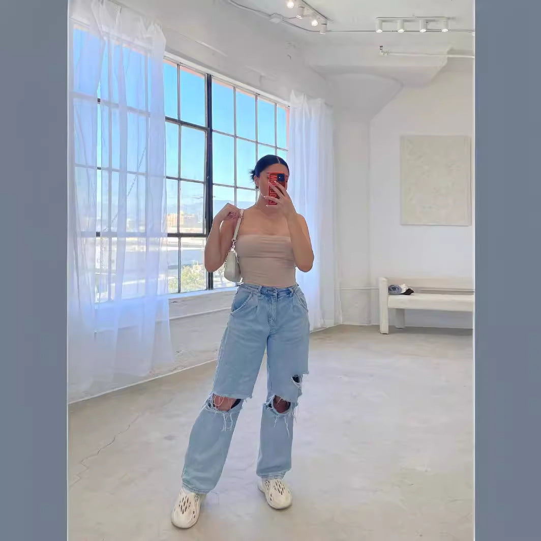 Distressed Jeans für Damen im modernen Wide Cut mit lässiger Eleganz, Größe Valenzora
