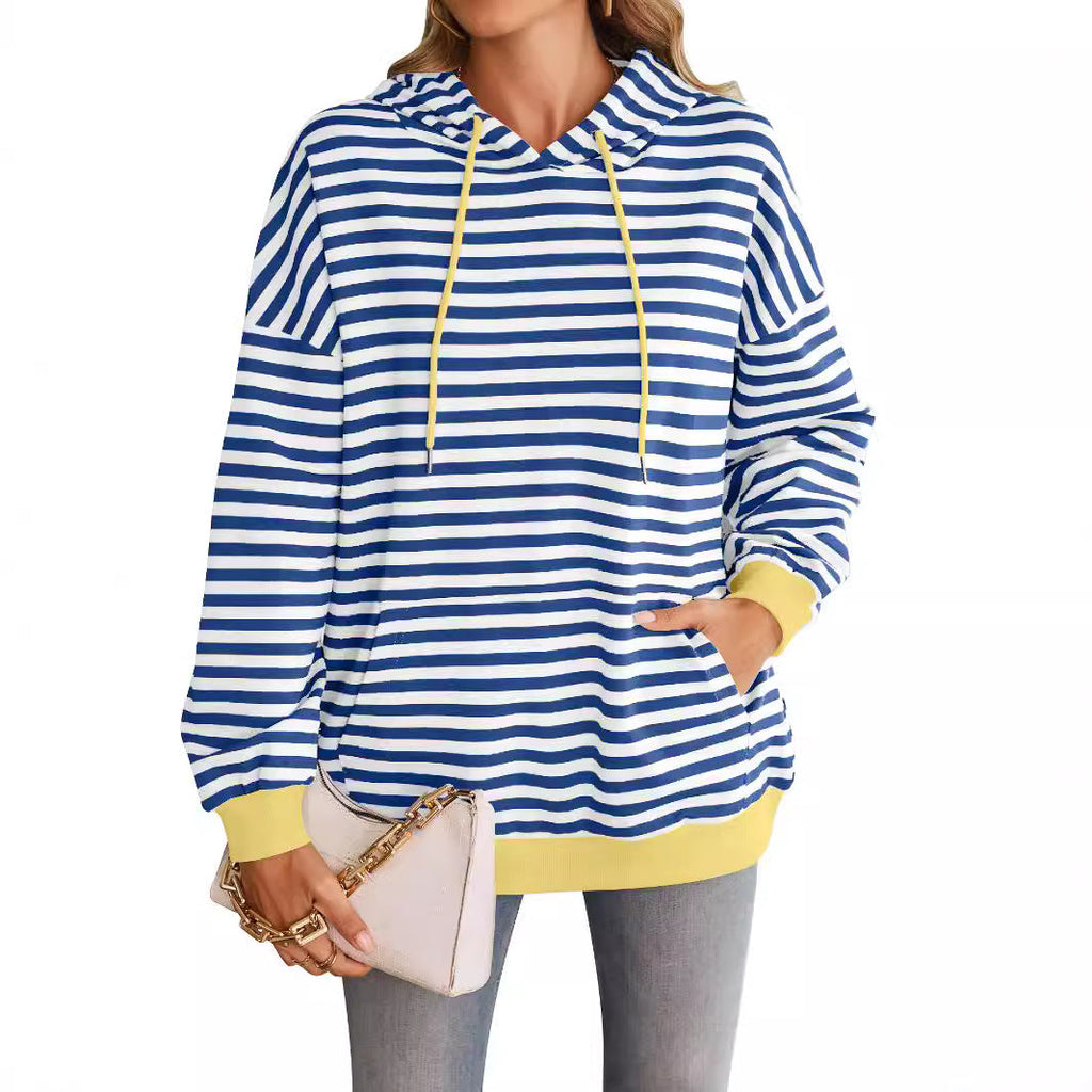 Gestreifter Kapuzenpullover für Damen mit stylischer Kängurutasche, Größe S