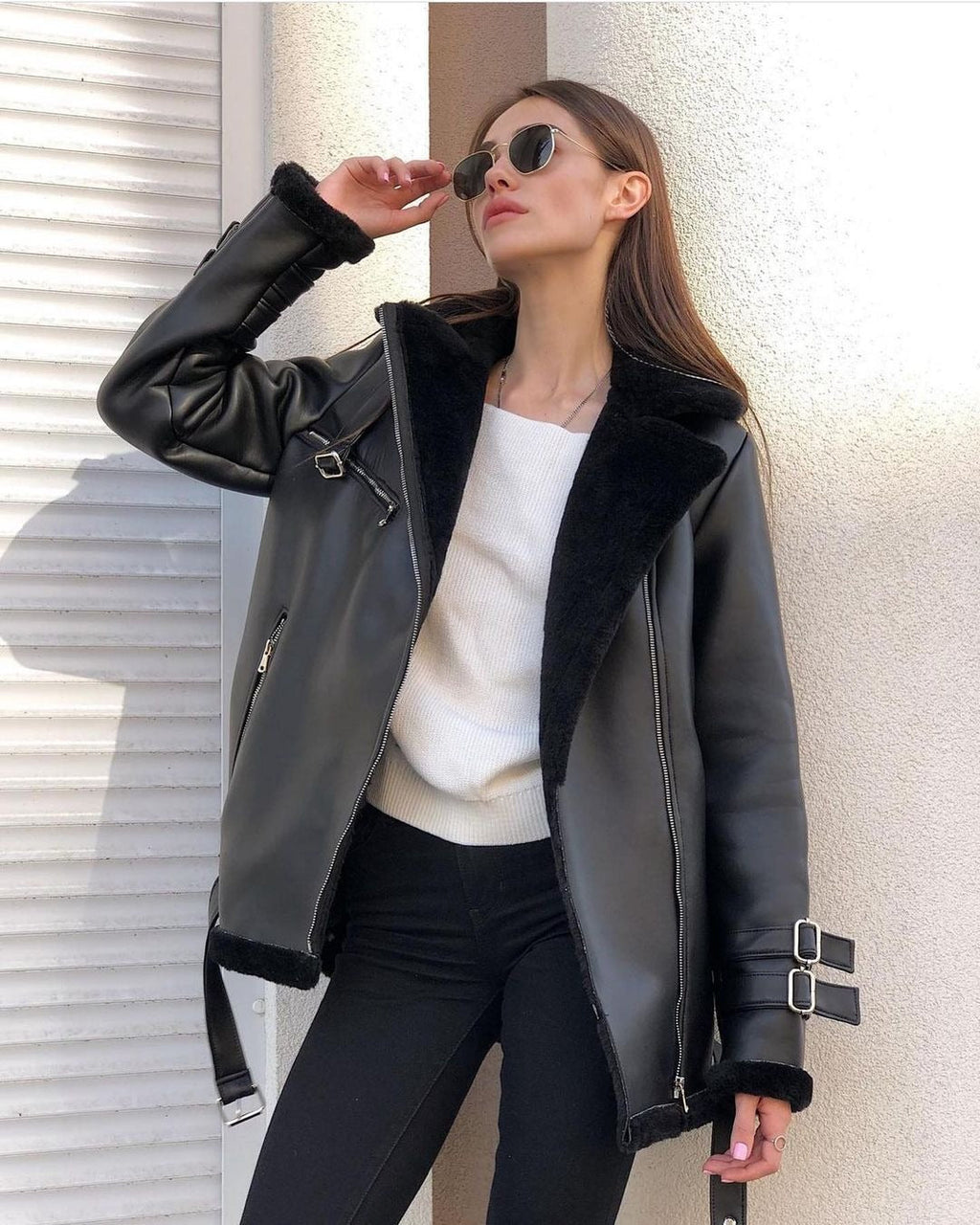 Damen-Lederjacke mit kuscheligem Futter, Größe