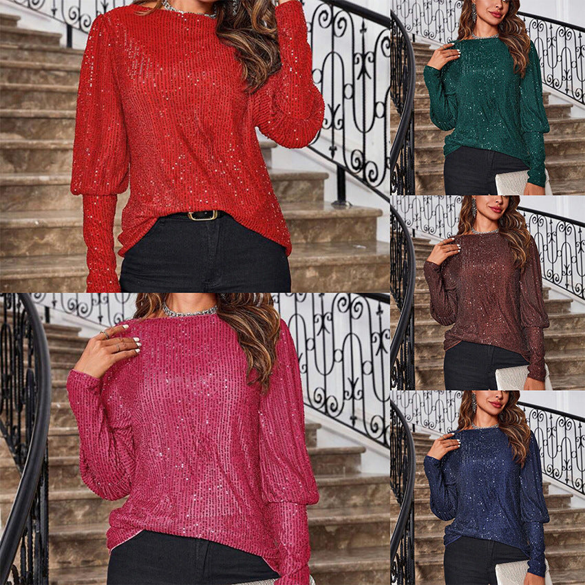 Damen-Langarmshirt mit Glitzer und strukturierter Optik, Größe