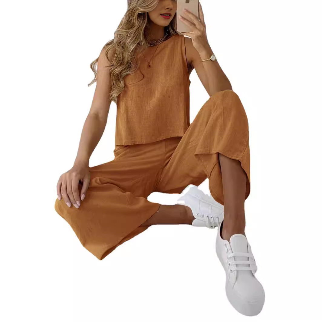 Damen-Set aus lockerem Oberteil und Hose mit weitem Bein, Größe