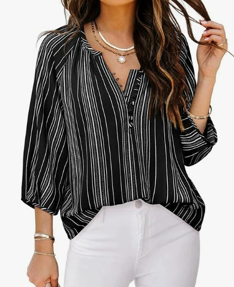 Elegante Damen Tunika-Bluse mit edlem Streifenmuster, Gr.