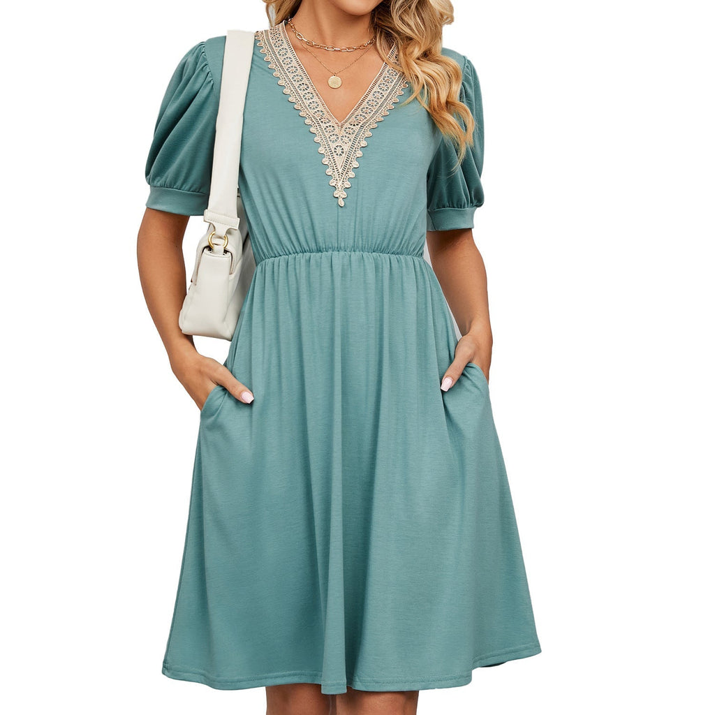 Damen-Midikleid mit elegantem V-Ausschnitt und Rüschendetails, Größe