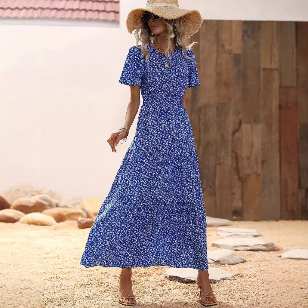 Damen-Midikleid mit voluminösen Ärmeln und fließendem Rock, Größe S