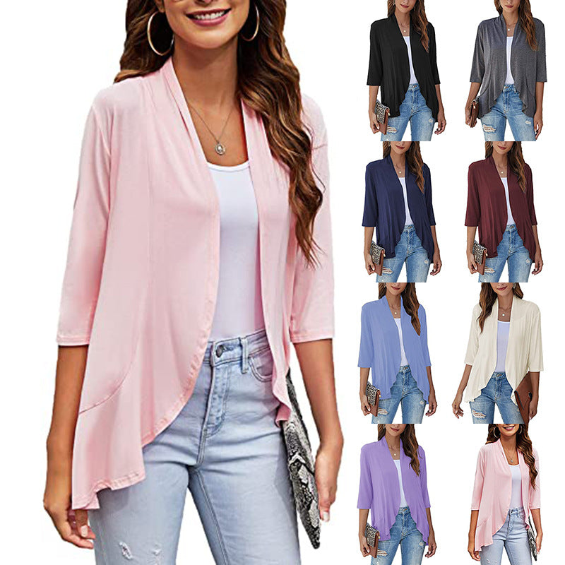 Women's lightweight chiffon jacket with open front and 3/4 sleeves, size