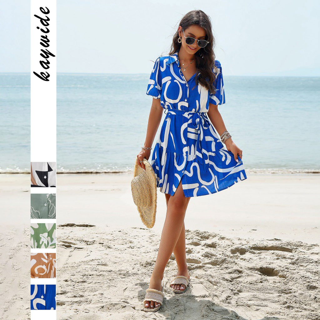 Women's shirt dress with tie waist belt and voluminous sleeves Drune