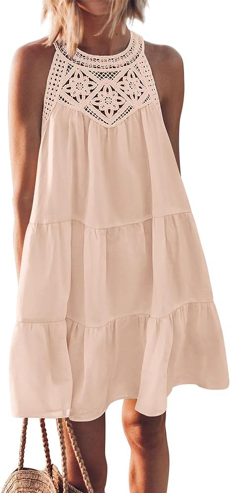Luftiges Sommerkleid für Damen mit Spitzenbesatz und weitem Saum, Größe [size]