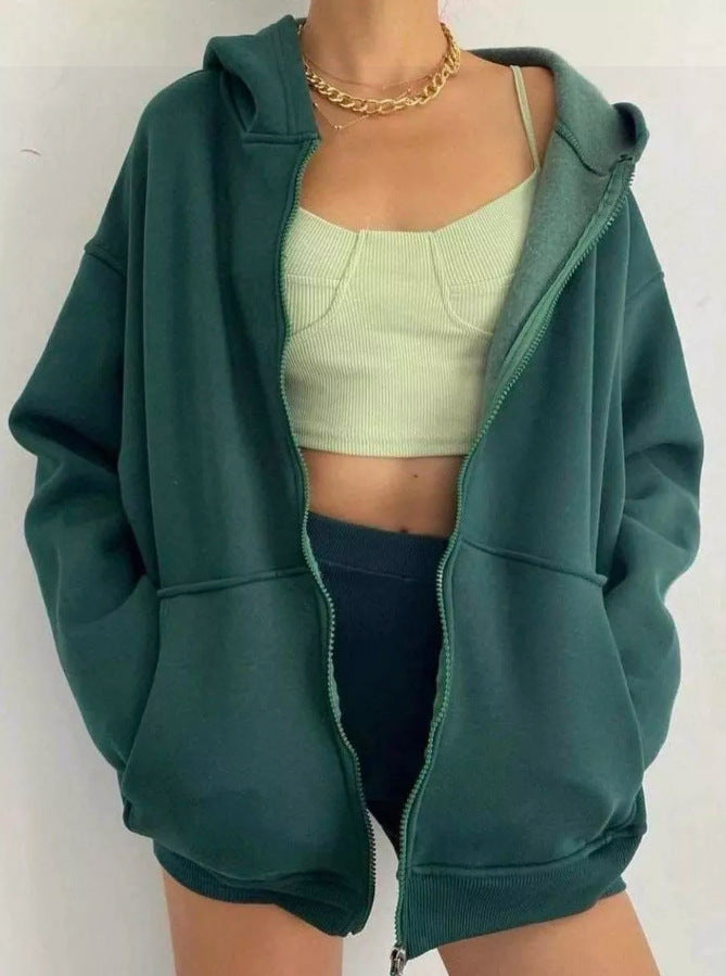 Women's oversized hoodie with zipper and practical pockets, size