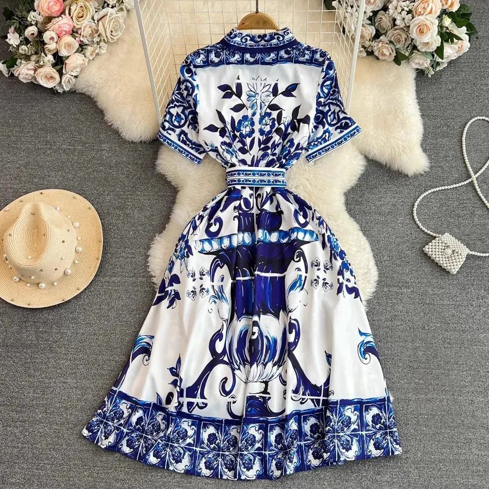 Damen Hemdkleid mit floralem Druck und taillierbarem Bindegürtel Drune