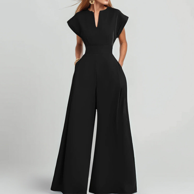 Eleganter Damen-Overall mit weitem Bein und Schalkragen, Größe