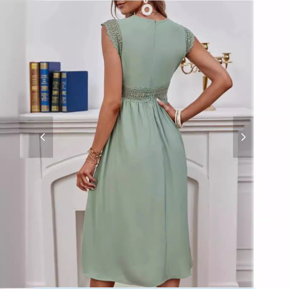 Valenzora | Lace Hollow Patchwork V-Neck Dress