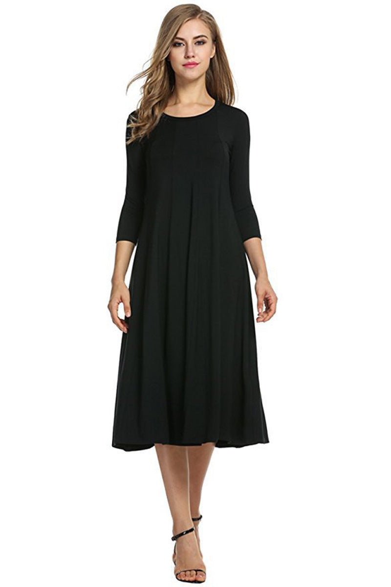 Valenzora | Midi-Kleid mit eckigem Ausschnitt und 3/4-Ärmeln in Unifarbe