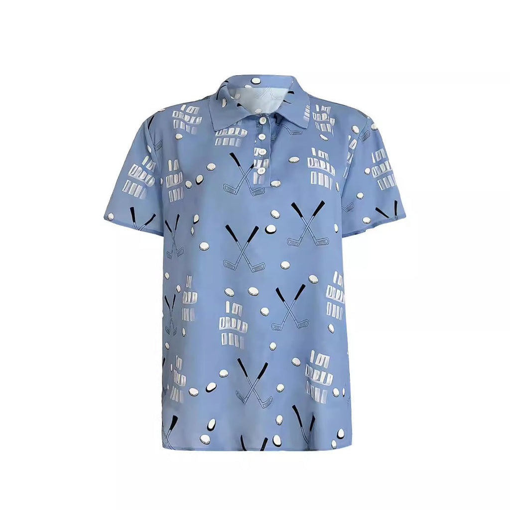 Damen-Kurzarmshirt mit modischem Golf-Print und bequemem Schnitt, Größe S