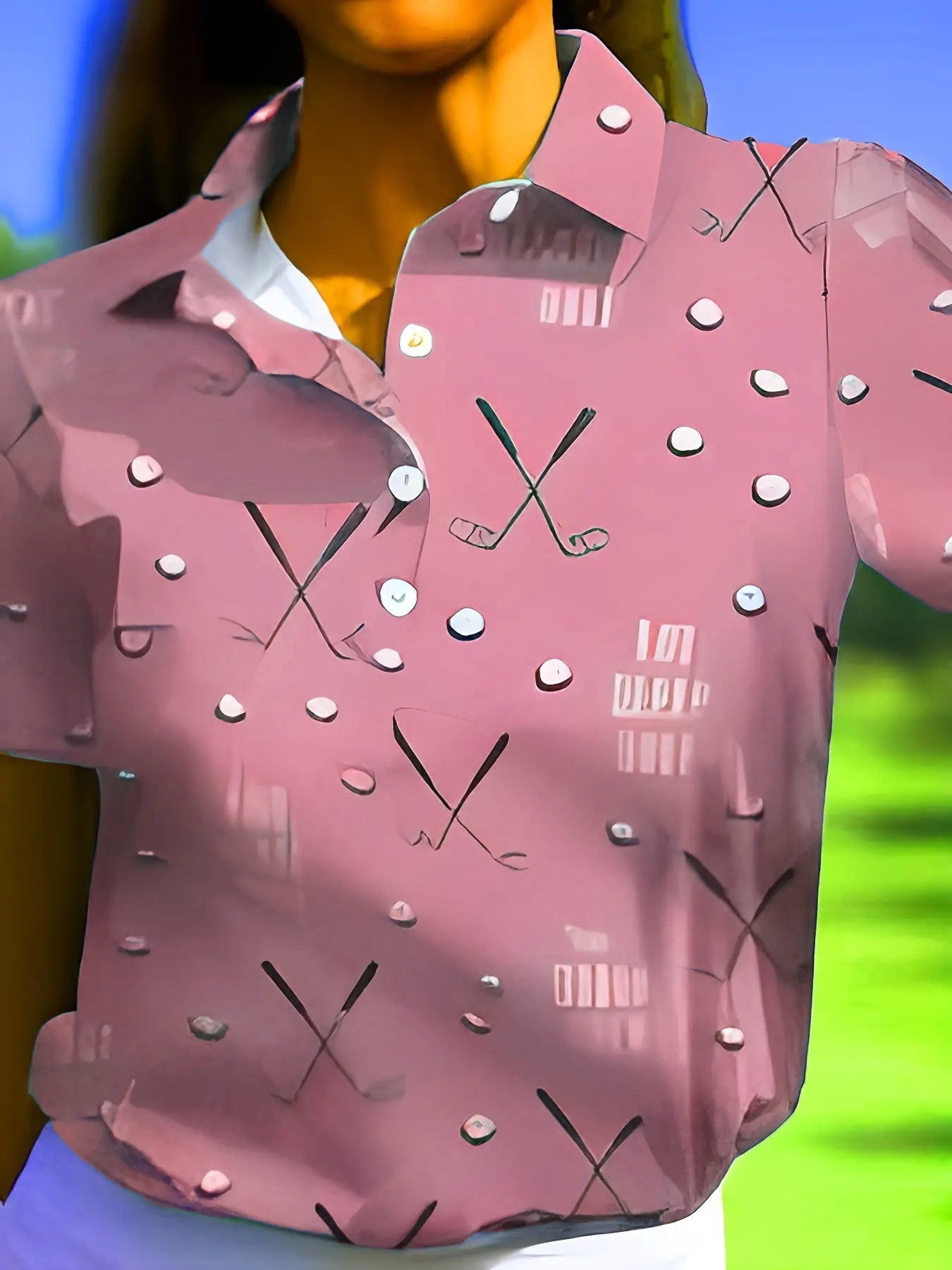 Damen-Kurzarmshirt mit modischem Golf-Print und bequemem Schnitt, Größe S