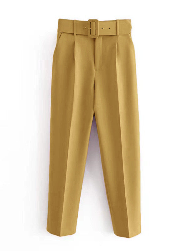 Women's wide-leg high-waisted trousers with a stylish belt, size