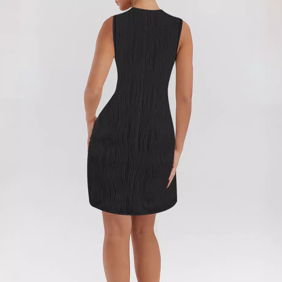 Women's summer dress with a unique wave pattern and fashionable strap details, size [size missing]