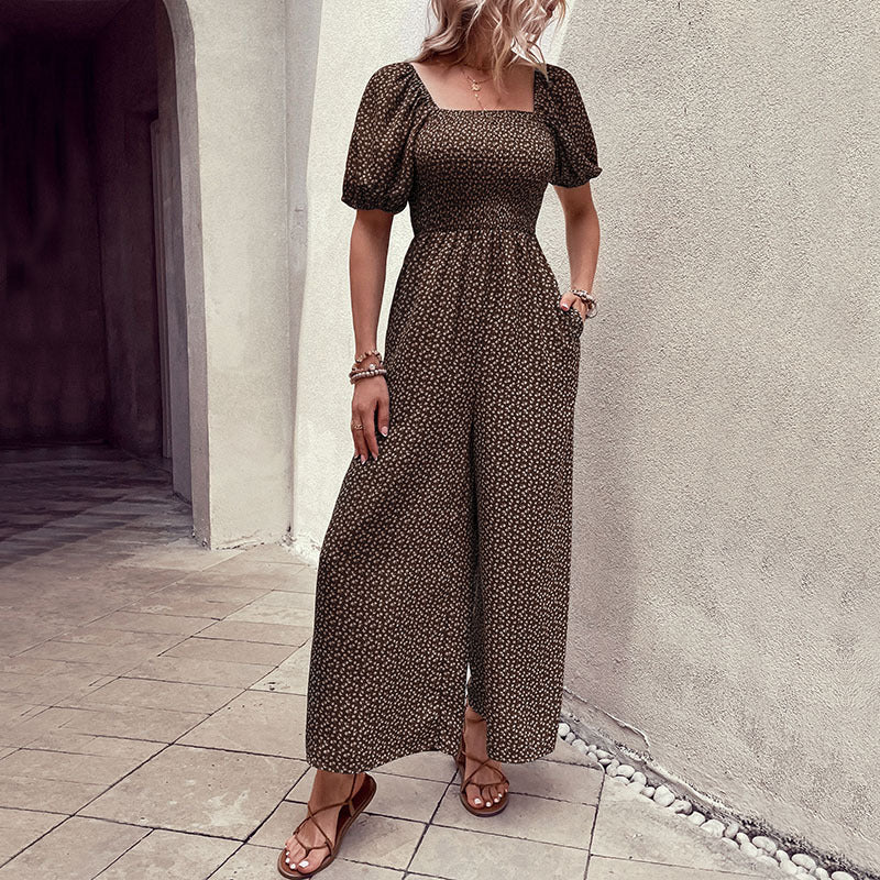 Damen-Oversize-Jumpsuit mit Puffärmeln und Gummizug in der Taille, Größe