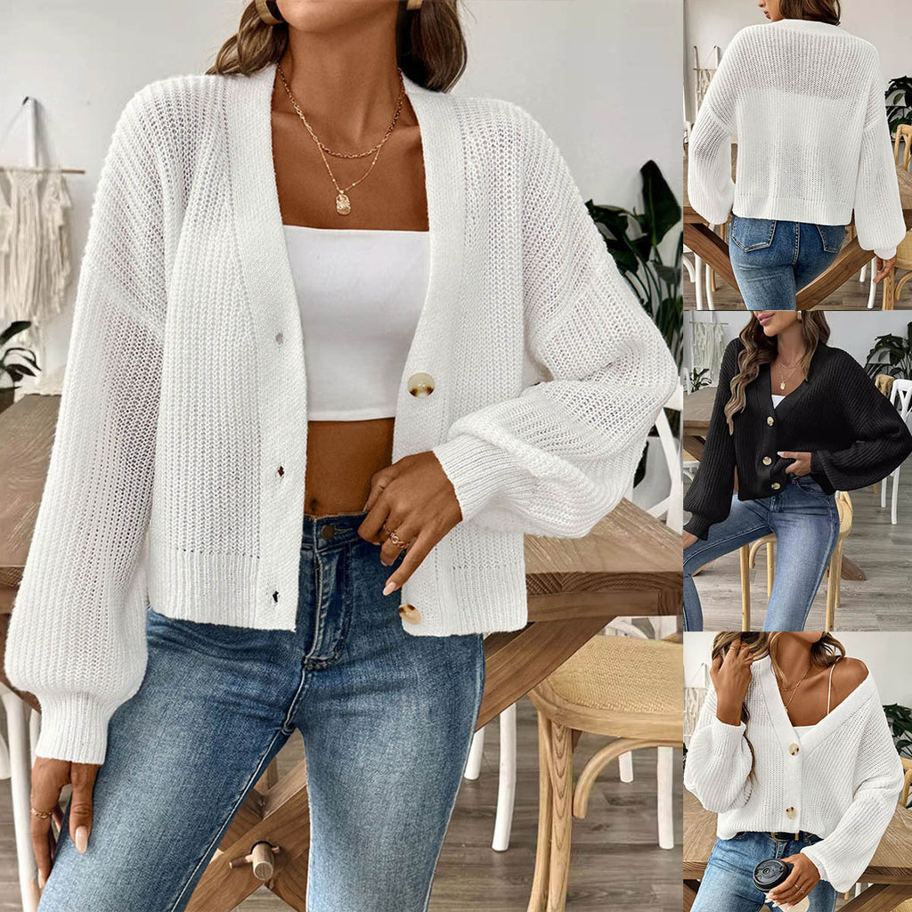 Women's casual cardigan with elegant button placket and wide cut, size S