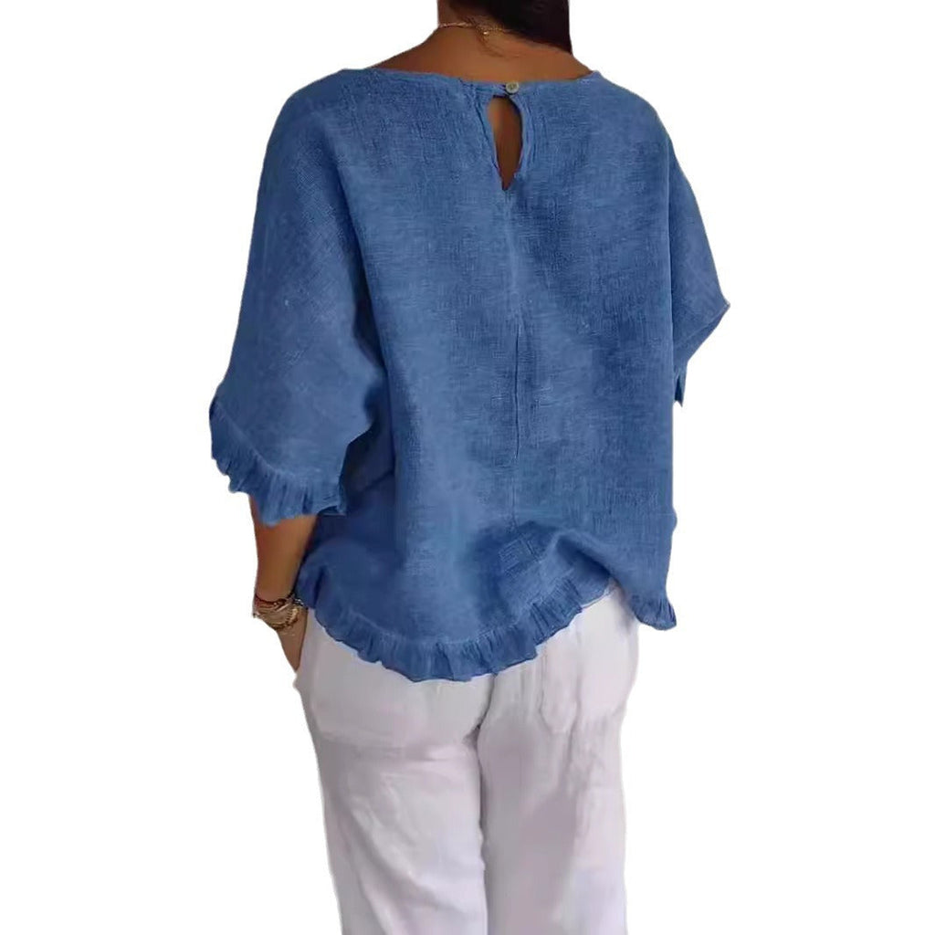 Valenzora | Ruffled hem Casual short-sleeved T-shirt