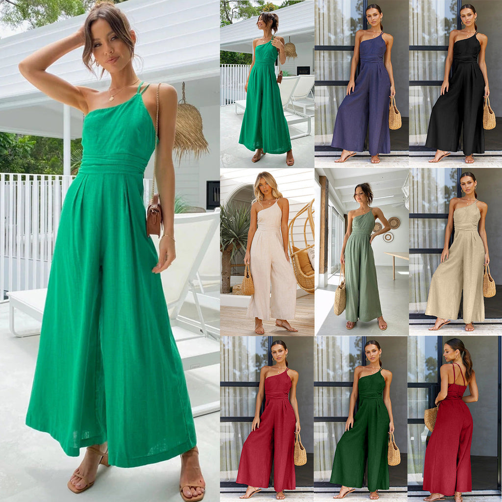 Damen-Jumpsuit mit weitem Bein und eleganten Spaghettiträgern, Größe