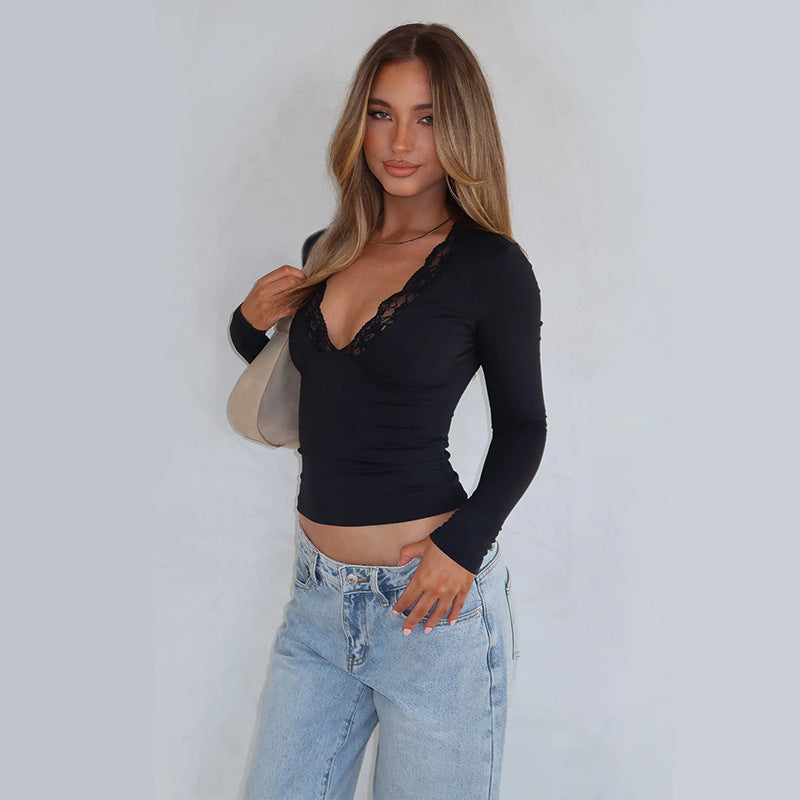 Women's Long Sleeve Lace Top Size