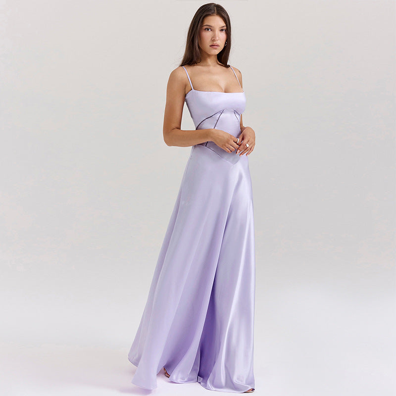 Women's evening dress with a figure-hugging cut and elegant satin finish, size Valenzora