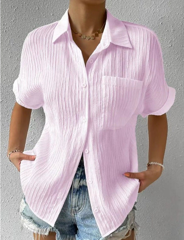 Damen Kurzarm Hemdbluse mit strukturierter Oberfläche, Größe S