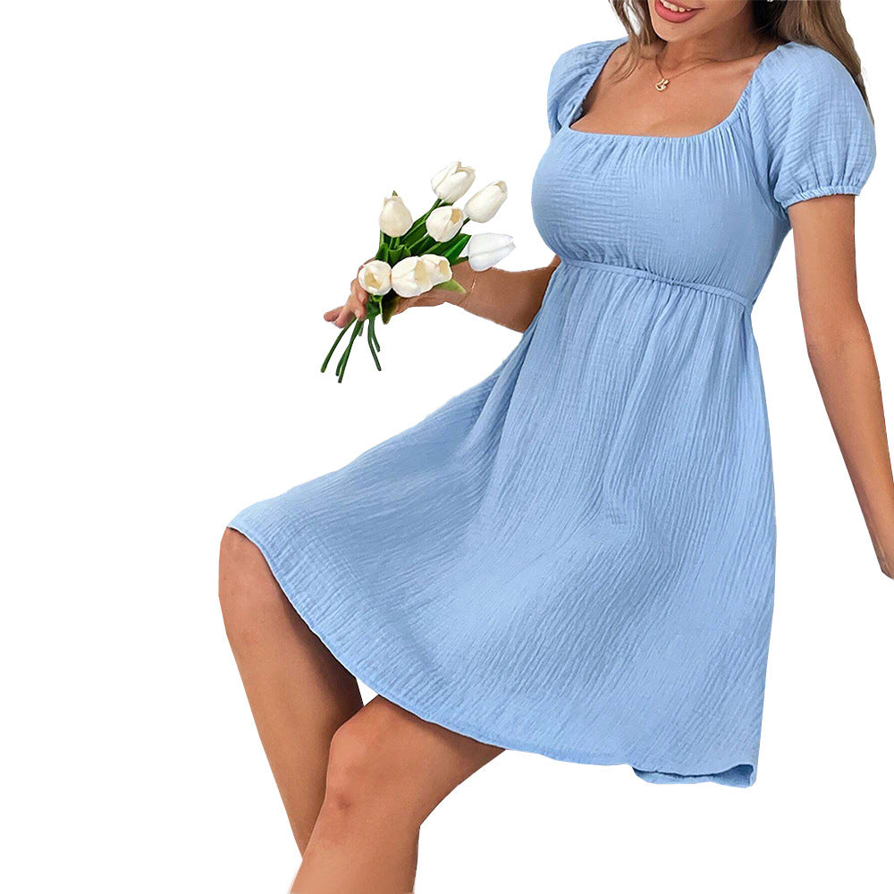 Damen lässiges Wickelkleid mit schickem Karree-Ausschnitt und voluminösen Puffärmeln, Größe [size missing]