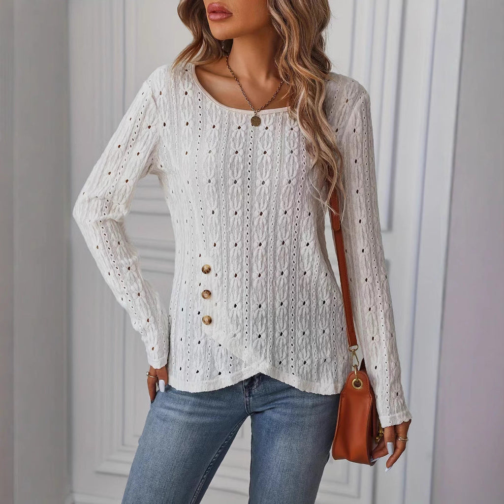 Valenzora | Langärmeliges Strickjacquard-Hemd mit Knöpfen
