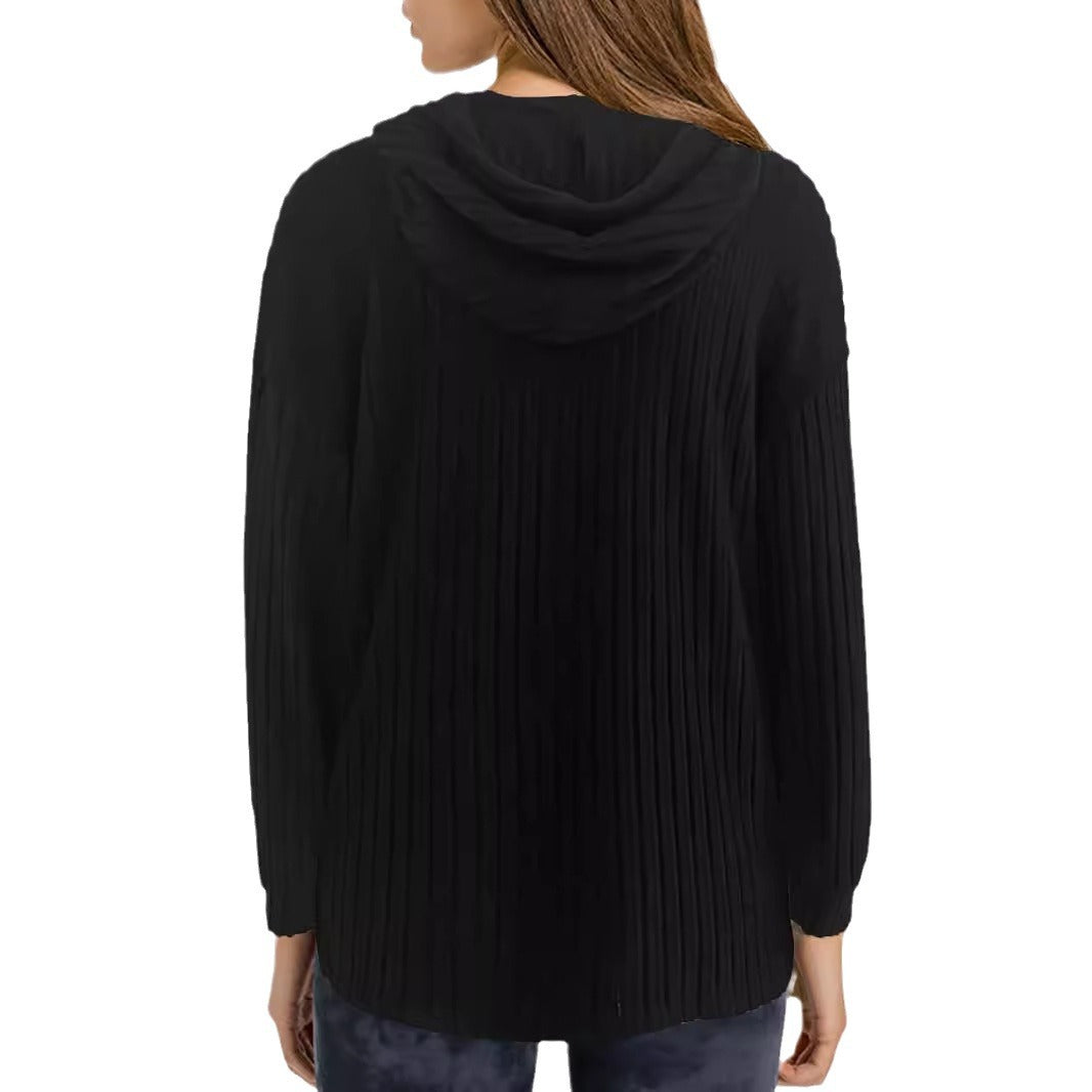 Lässiges Kapuzen-Sweatshirt für Damen mit stilvollem Rippmuster und überschnittenen Schultern, Größe [Größe fehlt]