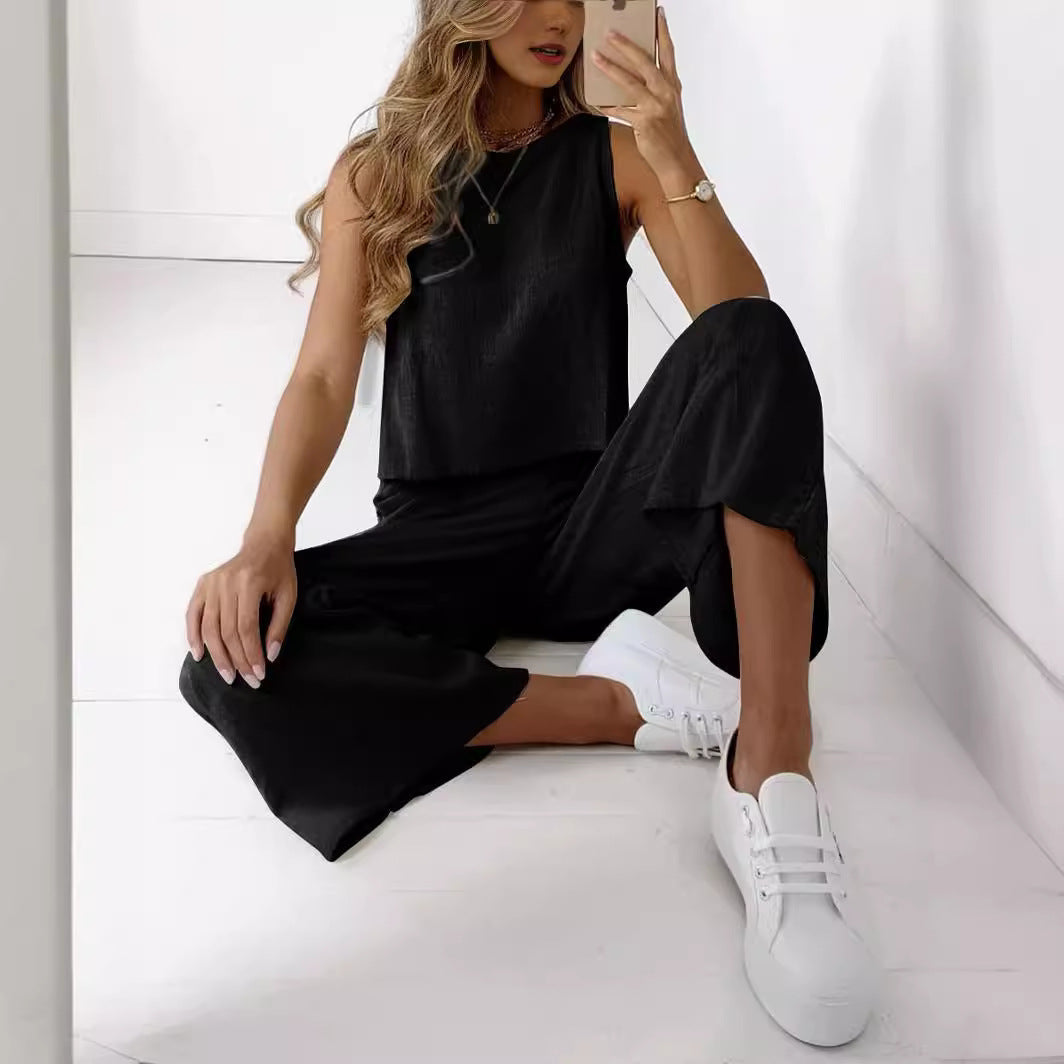 Damen-Set aus lockerem Oberteil und Hose mit weitem Bein, Größe
