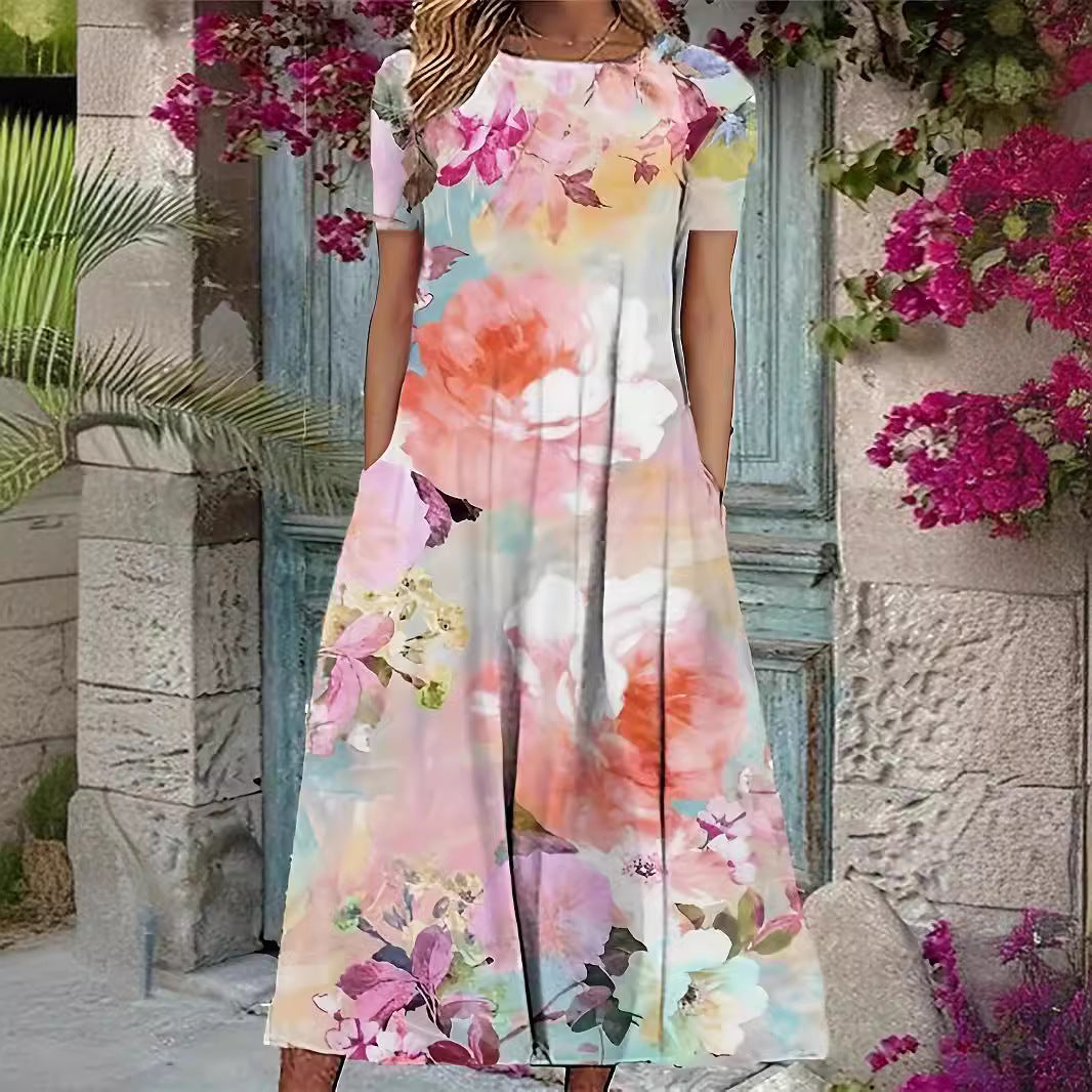 Valenzora | Geblümtes kurzärmeliges Kleid für Frühling und Sommer