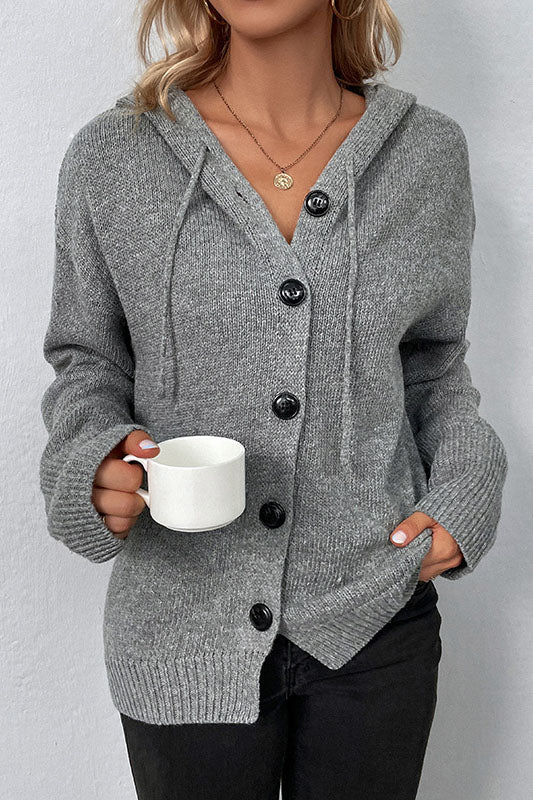 Valenzora Kapuzen-Strickjacke mit Kordelzug und Knopfleiste