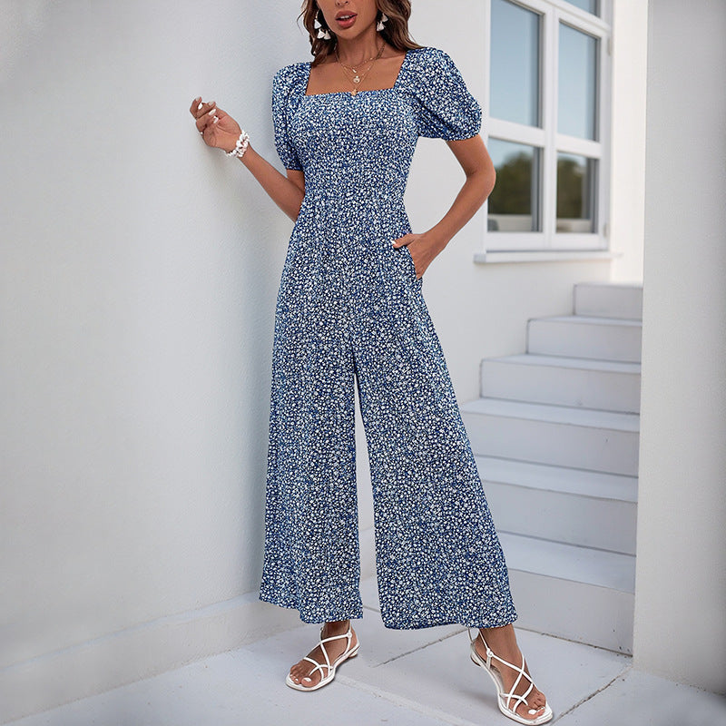 Damen-Oversize-Jumpsuit mit Puffärmeln und Gummizug in der Taille, Größe