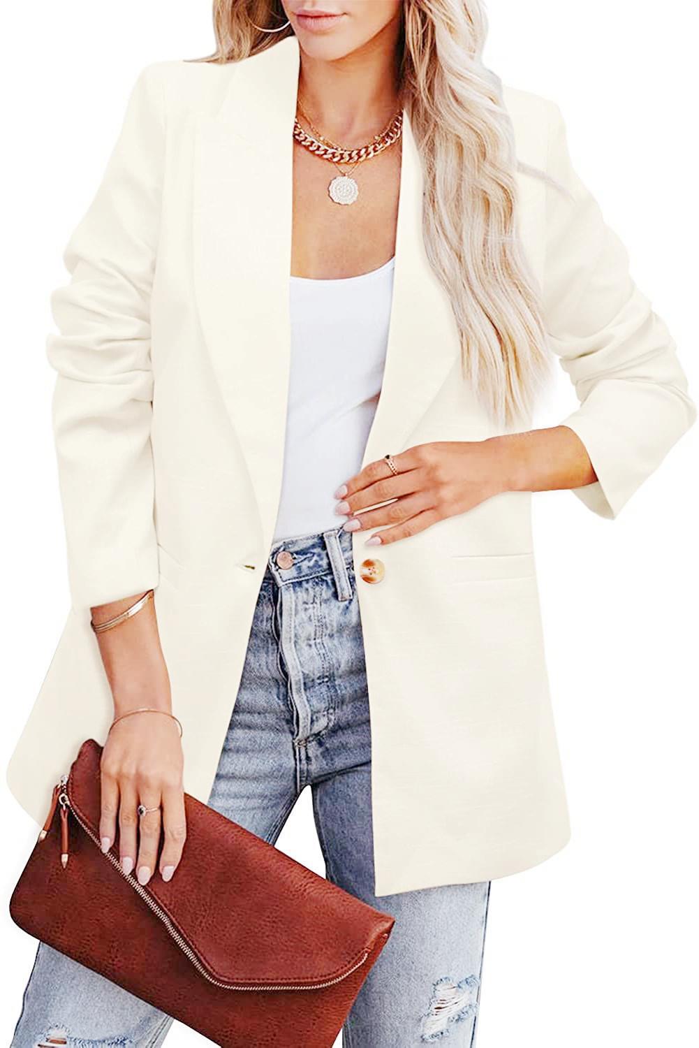 Women's elegant casual blazer with a relaxed cut and two pockets, size S