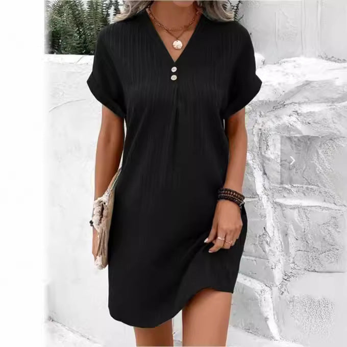 Damenkurzarmkleid mit Knopfleiste und feinem Längsstreifenmuster, Gr.