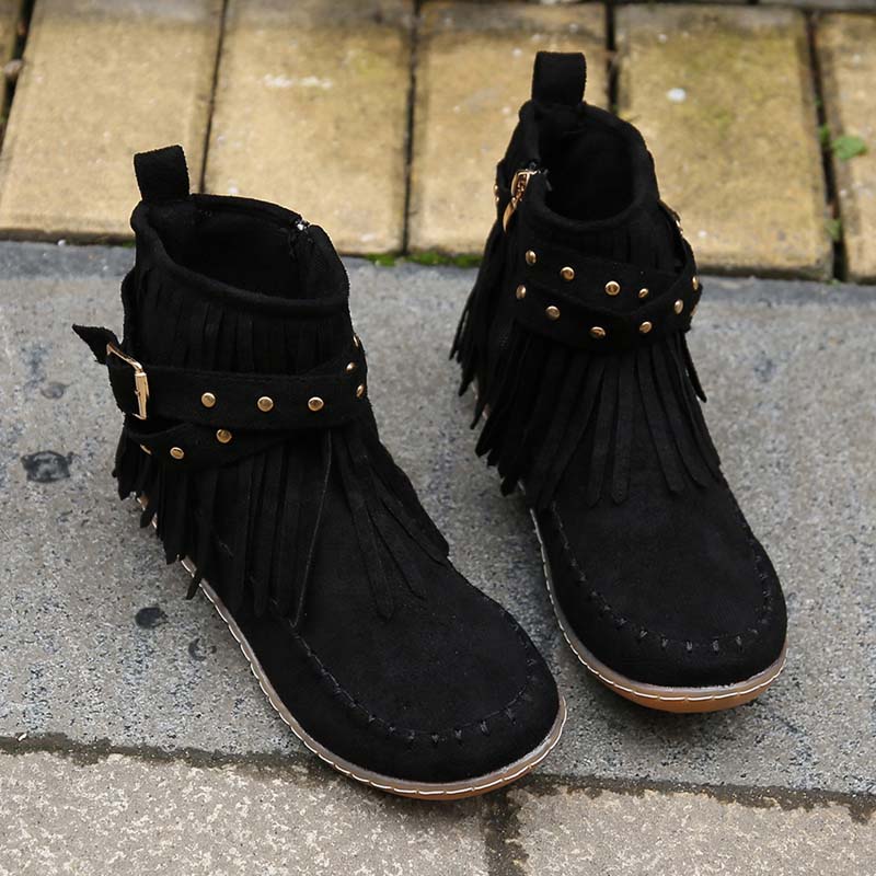 Valenzora | Boho ankle boots with fringes and buckles for women