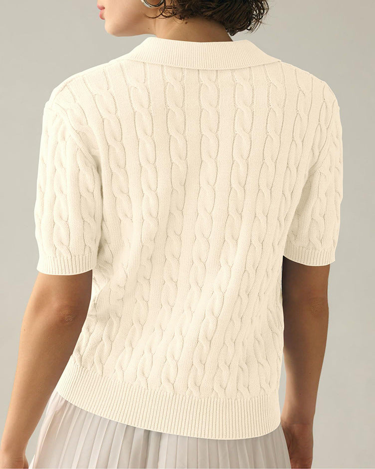 Valenzora | Polo collar twist knit sweater