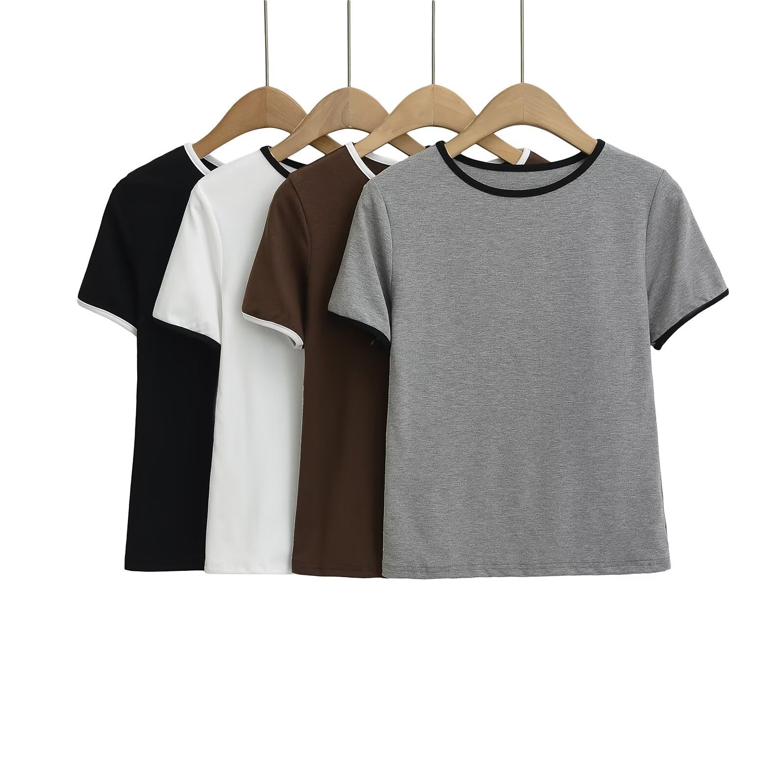 Damen Klassik T-Shirt mit kontrastierenden Ärmelbündchen und hochwertiger Baumwolle, Größe [Größe fehlt]