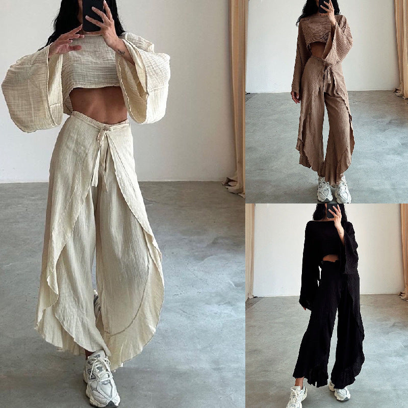 Damen-Freizeit-Zweiteiler mit Oversize-Oberteil und weiter Hose, Größe