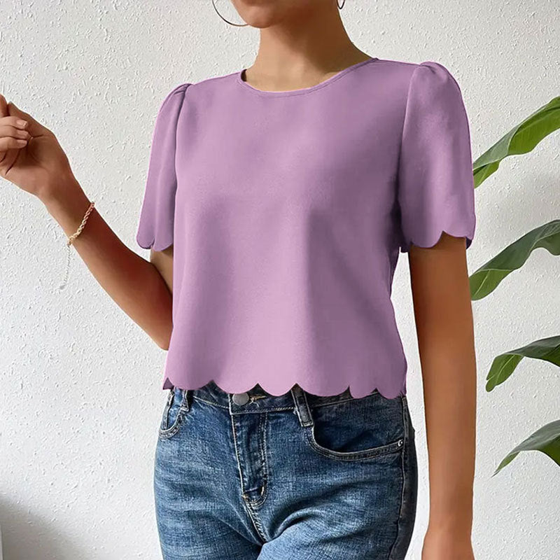Damen-Top mit Wellensaum und luftigen Ärmeln, Größe