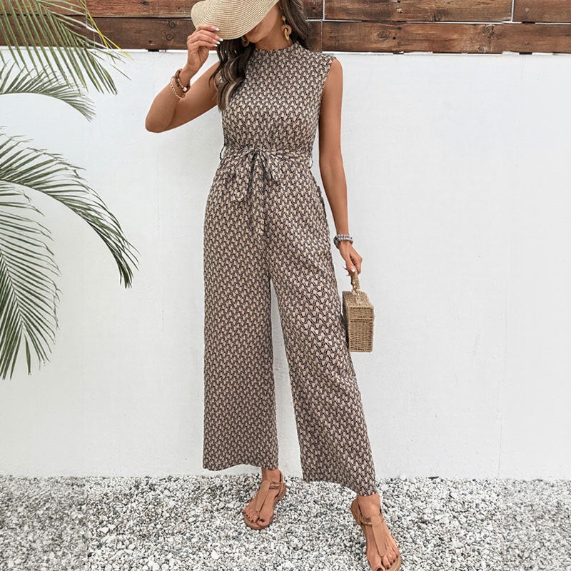Women's jumpsuit with elegant knot and floral design, size