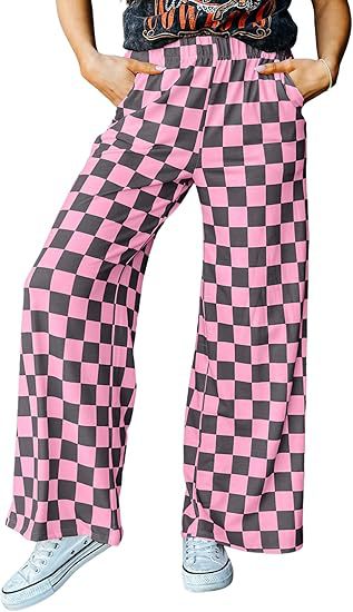 Women's checked palazzo trousers with elasticated waistband and practical side pockets, size Valenzora