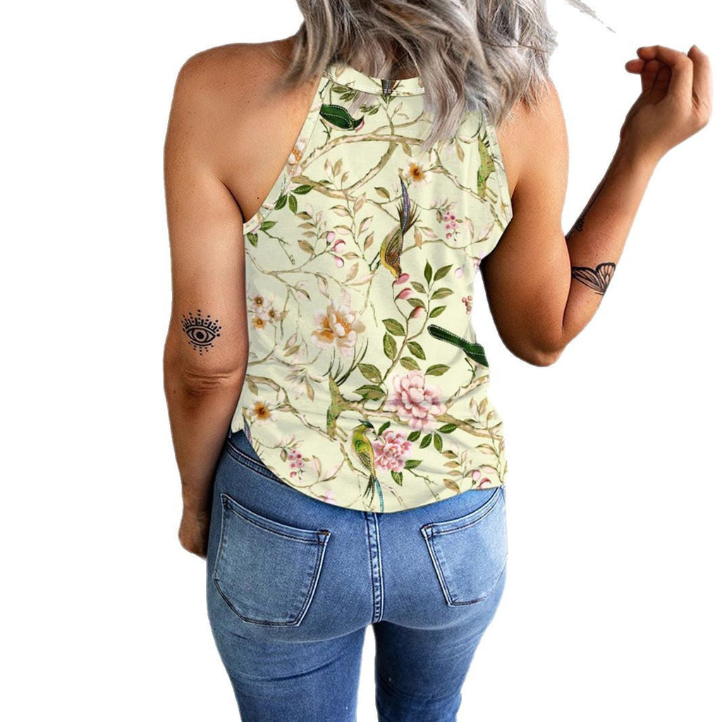 Valenzora | Vintage Floral Plant Pattern Slim Fit Tank Top