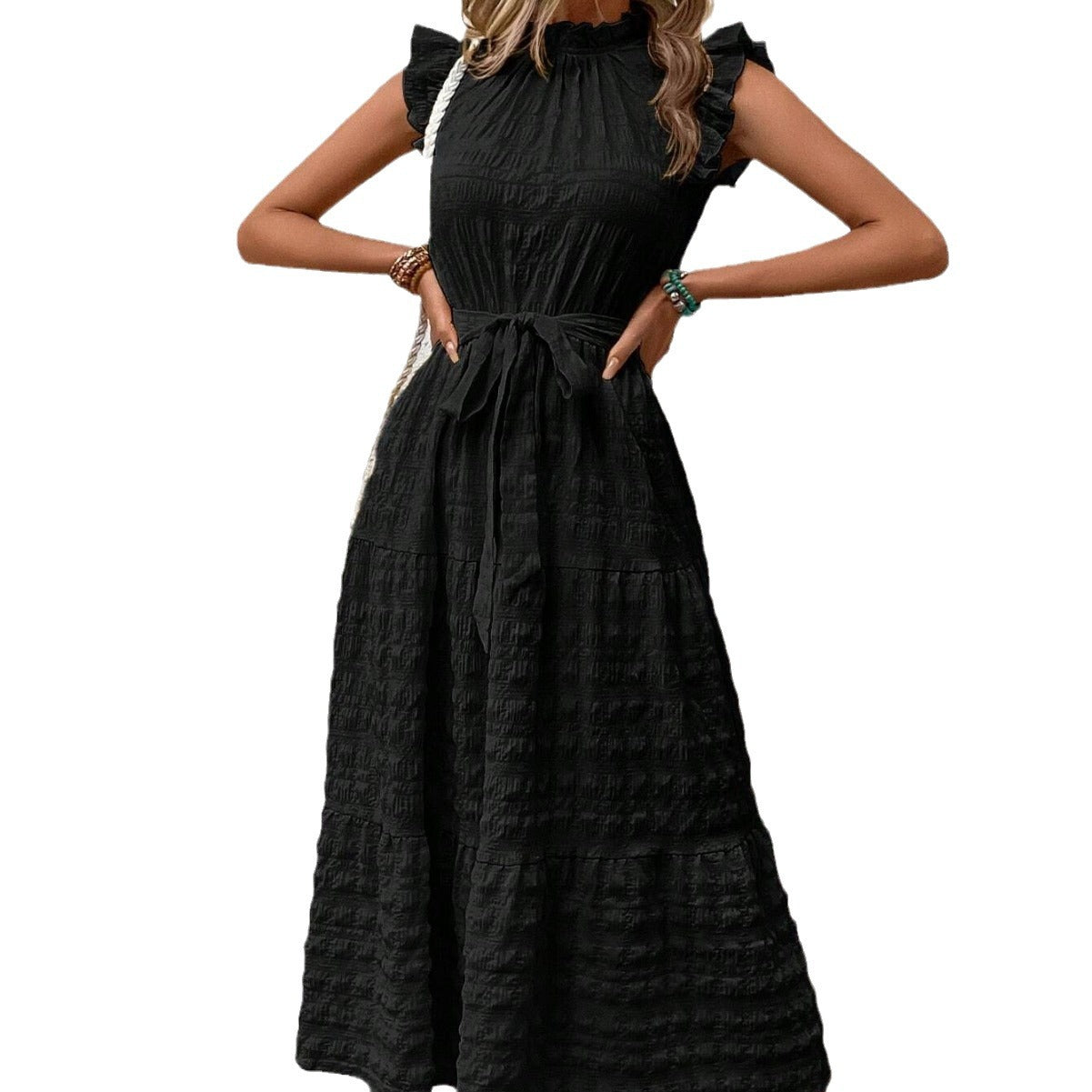 Damen Wickelkleid mit Rüschen und tailliertem Saum, Größe