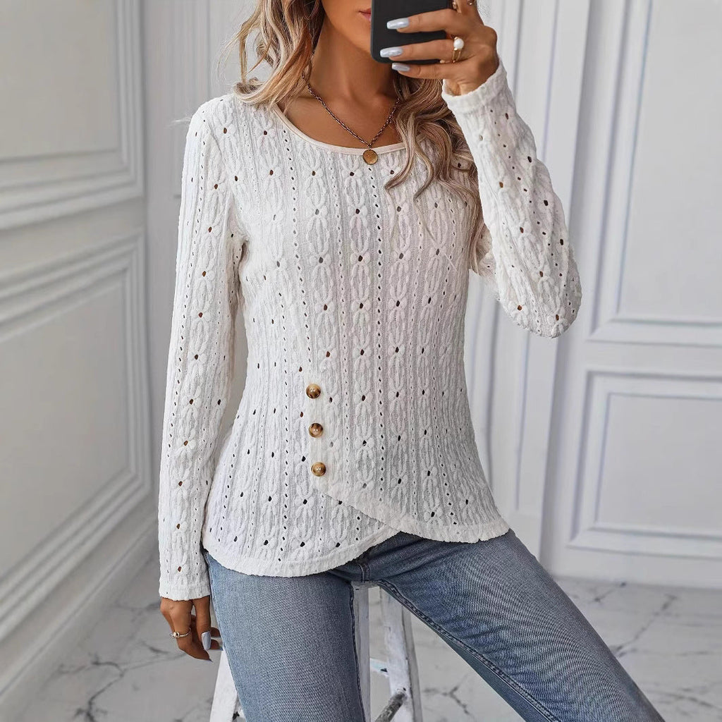 Valenzora | Langärmeliges Strickjacquard-Hemd mit Knöpfen