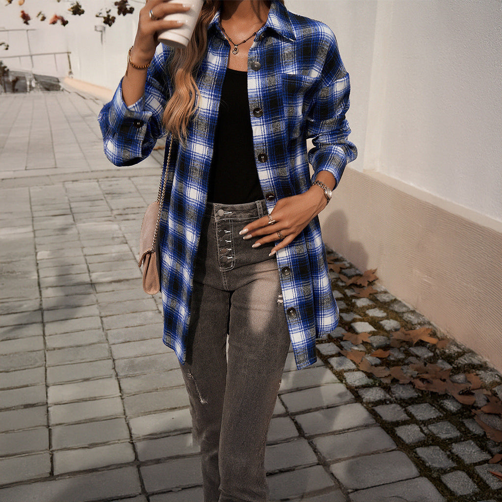Kariertes Damen-Overshirt mit lässiger Passform und modernen Details, Größe S