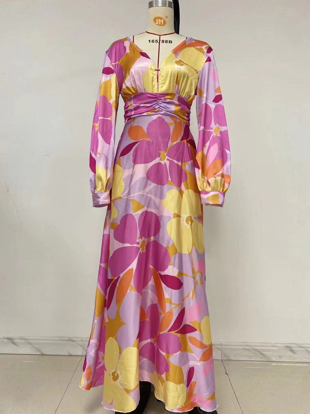 Damen Eleganter Maxi Jumpsuit mit Blumenmustern und tiefem V-Ausschnitt Größe