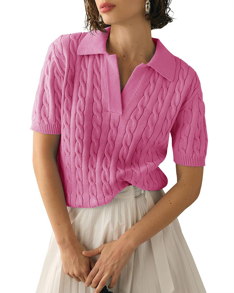 Valenzora | Polo collar twist knit sweater